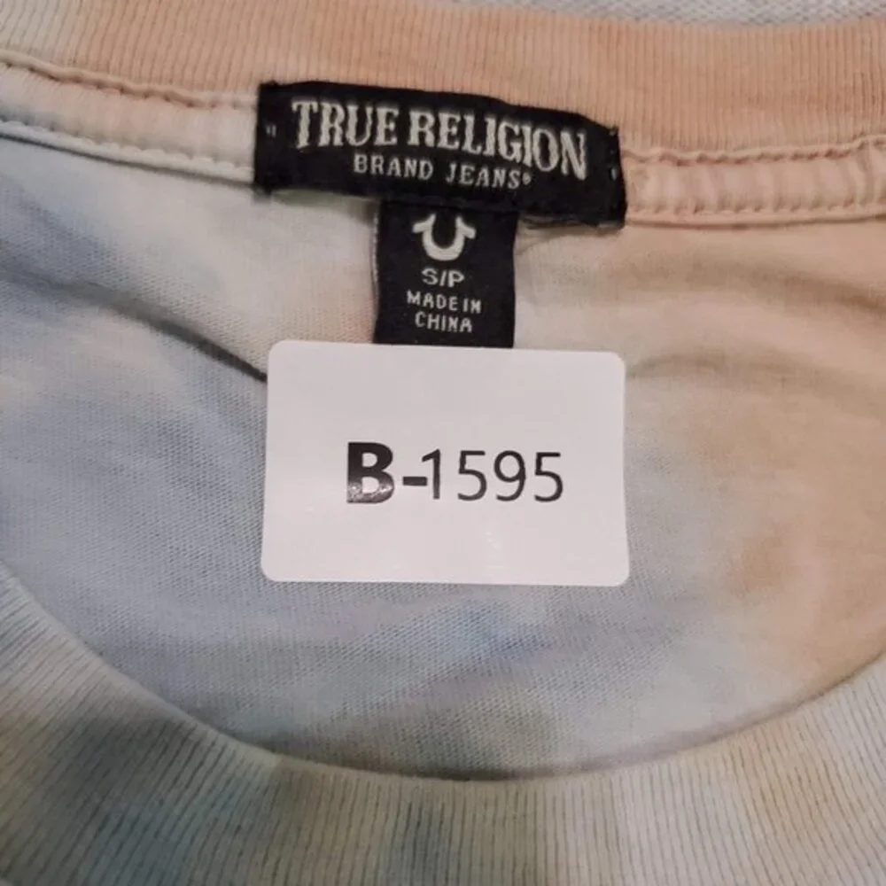 True Religion Men Shirt Small Blue Tie Dye Logo Graphic‎ Print Short Sleeve